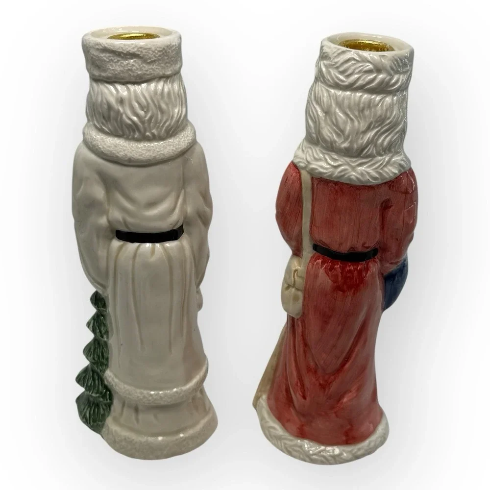 Set of‎ 2 Otagiri Enesco Father Christmas Santa Taper Candle Holders 1995 VTG